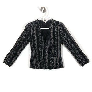 G2000 Women's Floral Long Sleeve Overlap Thin Cotton Blouse Black Size 5
